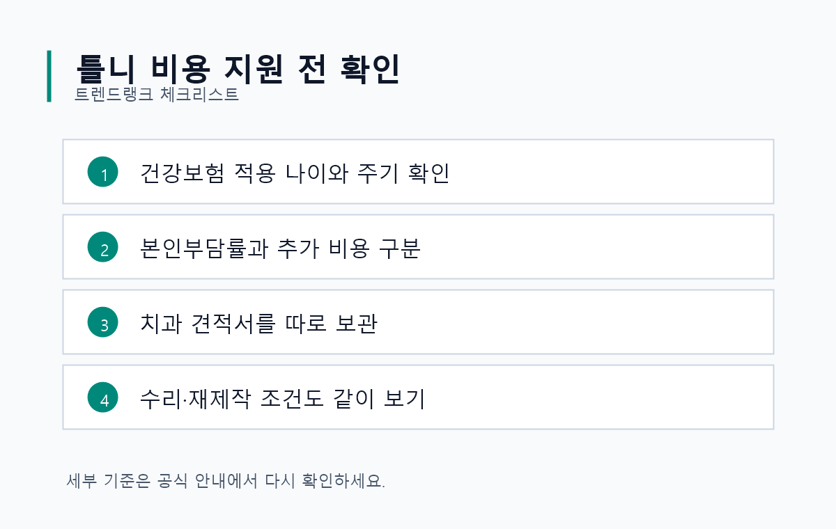 틀니 비용 지원과 건강보험 적용 전 확인할 본인부담률, 교체 주기 체크리스트
