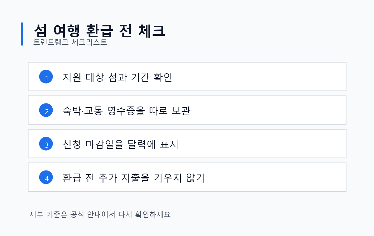 여름 섬 여행 환급 신청 전 대상 섬과 영수증을 확인하는 체크리스트